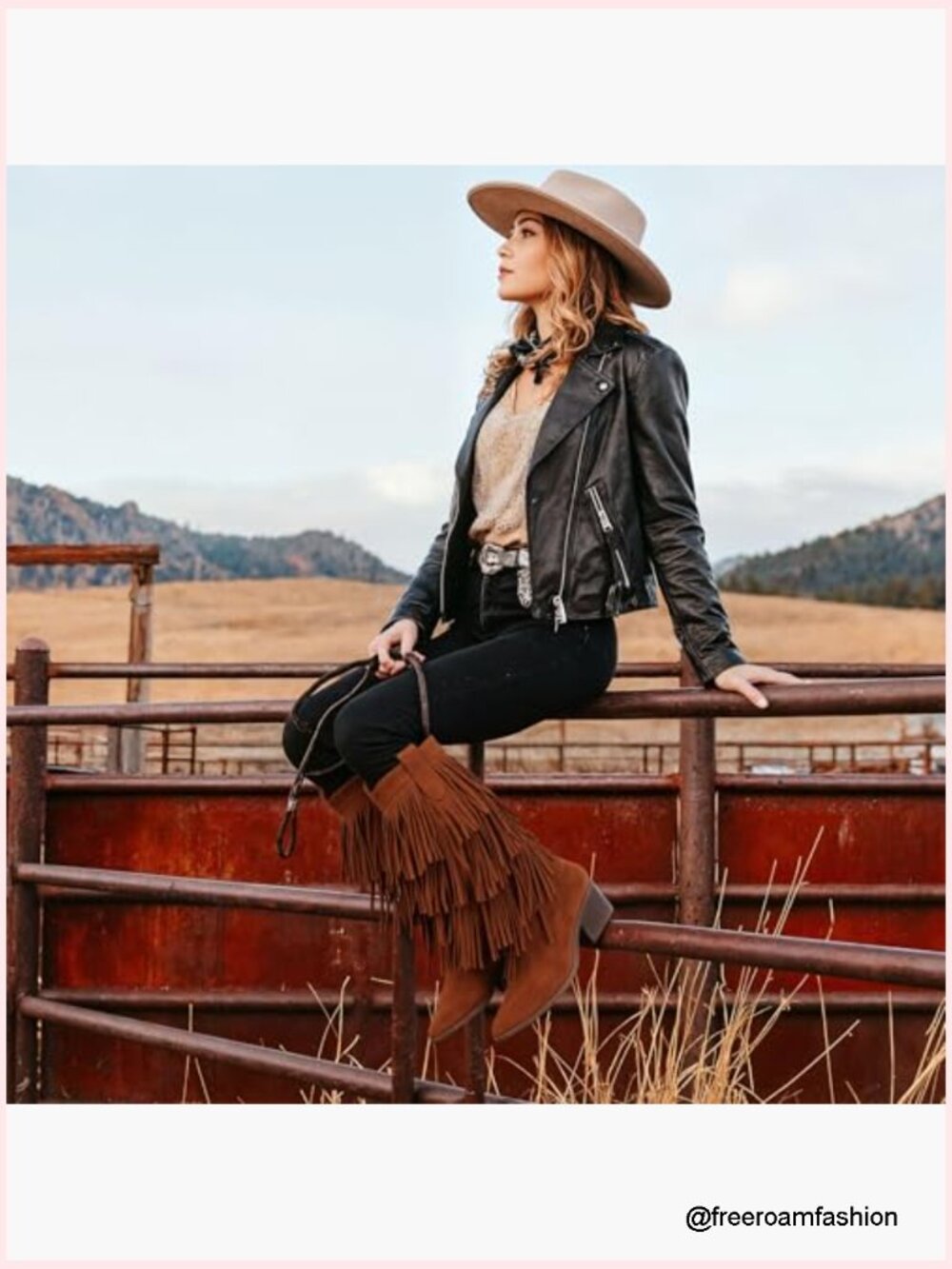 Knee High Fringe Cowboy Boots Chunky Heel Western Pointed Toe Slip On Wide Calf - Picture 3 of 7